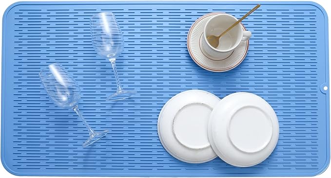 Silicone Dish Drying Mat for Multiple Usage,Easy clean,Eco-friendly,Heat-resistant Silicone Mat for Kitchen Counter or Sink,Refrigerator or Drawer Liner Lichen BlueL 4XL 32 inches x 18 inches