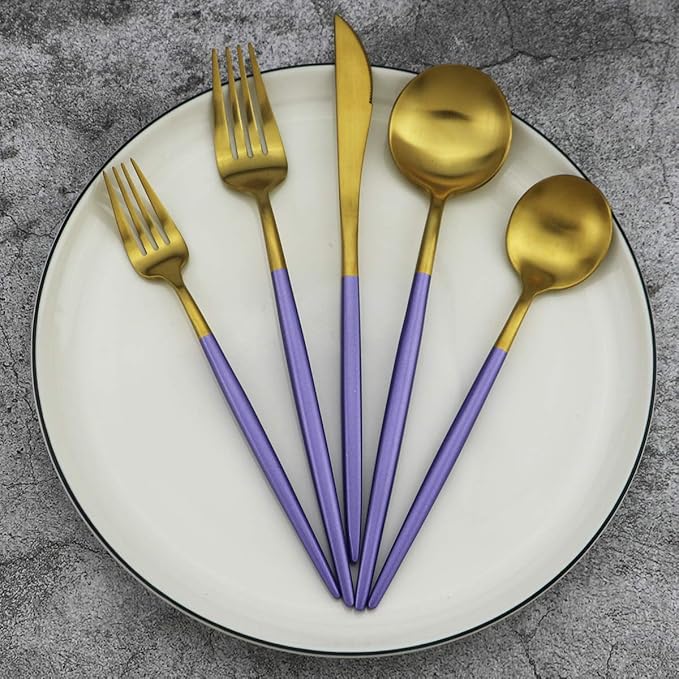 Gugrida 5-Piece Matte Gold Silverware Set, 18/10 Stainless Steel Satin Finish Flatware, Kitchen Utensil Set, Dishwasher Safe