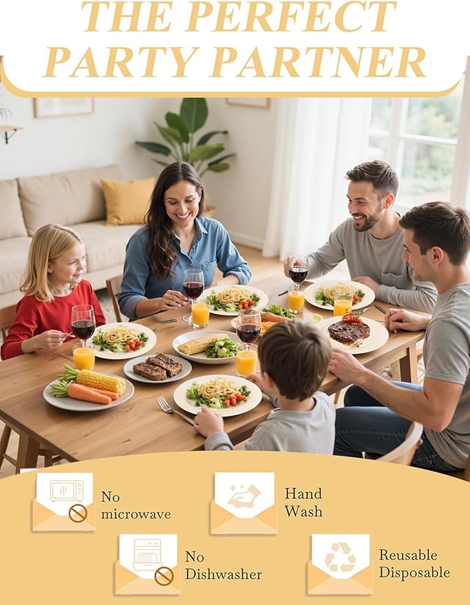 WDF 200PCS Ivory Plastic Plates - Elegant Ivory Disposable Plates for Party- Include 100 Dinner Plate 10’’ and 100 Plastic Dessert Plate 7’’ Perfect for Wedding/Party/BirthdayBaby Shower