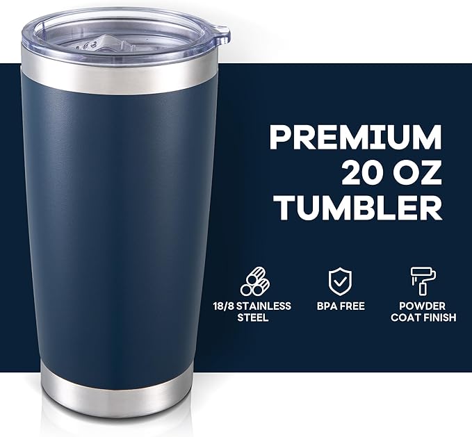 20 oz Tumbler with Lid Stainless Steel Insulated Tumblers Bulk Double Wall Vacuum Cups Powder Coated Travel Mug Keep Drinks Cold and Hot, Navy, 4 Pack