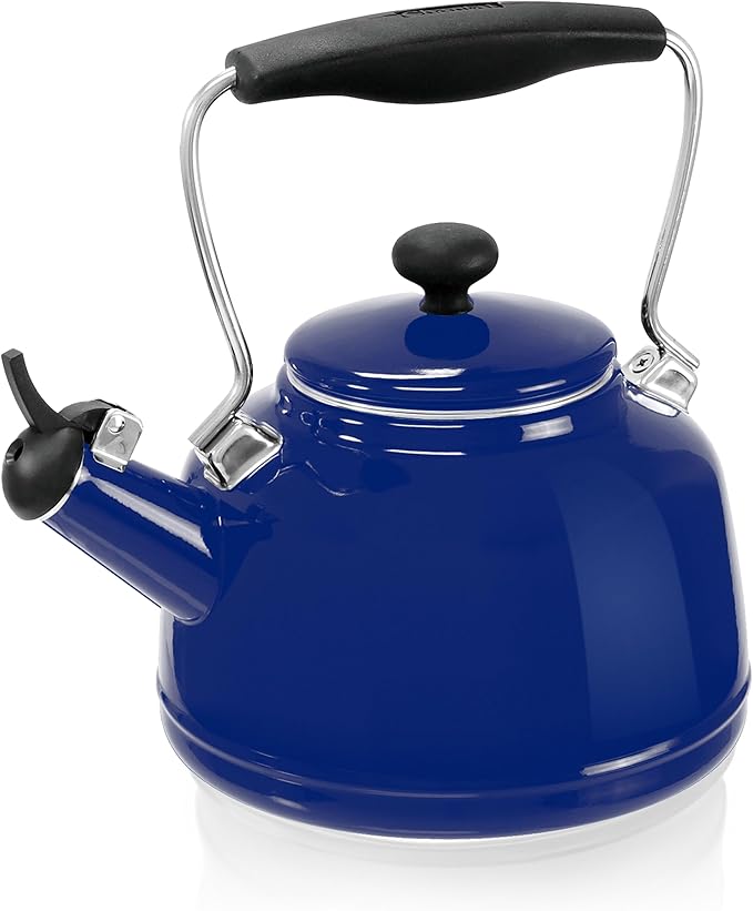 Chantal Tea Kettle, 1.7 QT, Vintage Series, Premium Enamel on Carbon Steel, Whistling, Even Heating & Quick Boil (Cobalt Blue)
