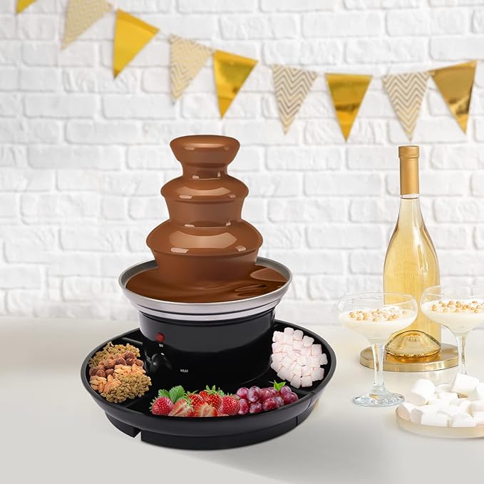 Chocolate Fountain, 3 Tiers Electric Melting Machine Chocolate Fondue Fountain Set with Fruit Plate for Birthday Party Wedding Celebration