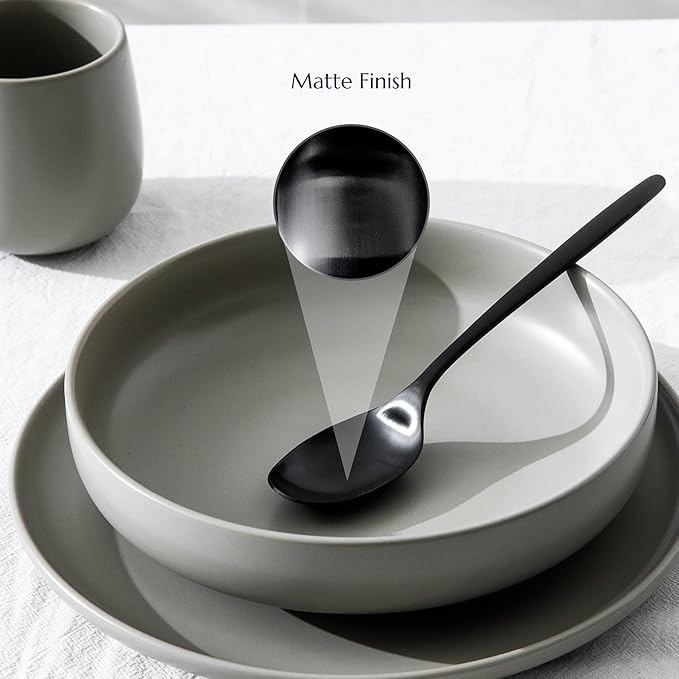 JazzUpCo Ava Flatware Flatware non toxic 18/10 stainless steel dishwasher safe (Matte Black, 8 Person Set (40 Pieces))