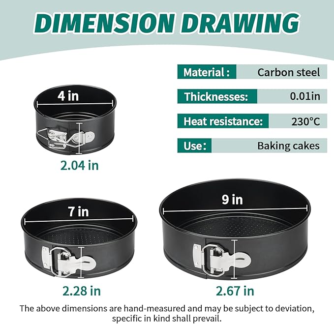 SHIKORI Springform Pan Set, Nonstick 3pcs (4-7-9 in) Springform Pans Cheesecake Pan Removable Bottom, Leakproof Round Spring Form Pans Cake Pans Sets-Black