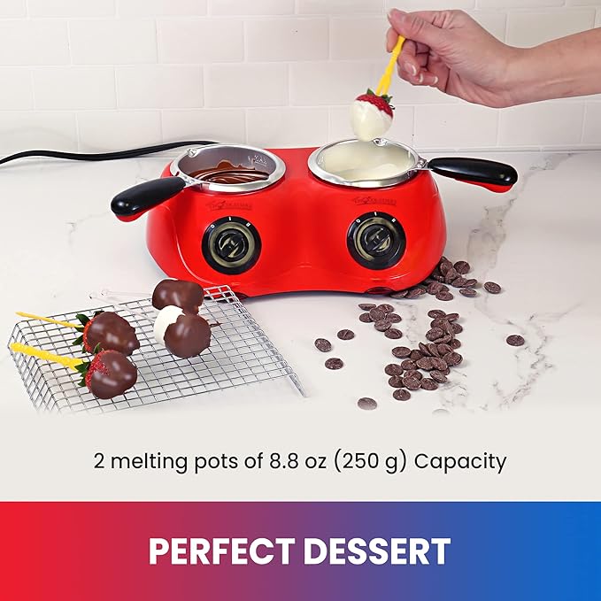 Total Chef Double Pot Chocolate Melter - Electric Candy Melting Hot Fondue Pot With 100+ Accessories, Serving 2 cup Dark & White Melted Chocolate For Dipping Party Desserts, 17.6 oz (500 g) Capacity