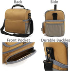 FlowFly Double Layer Cooler Insulated Lunch Bag Adult Lunch Box Large Tote Bag for Men, Women, With Adjustable Strap,Front Pocket and Dual Large Mesh Side Pockets