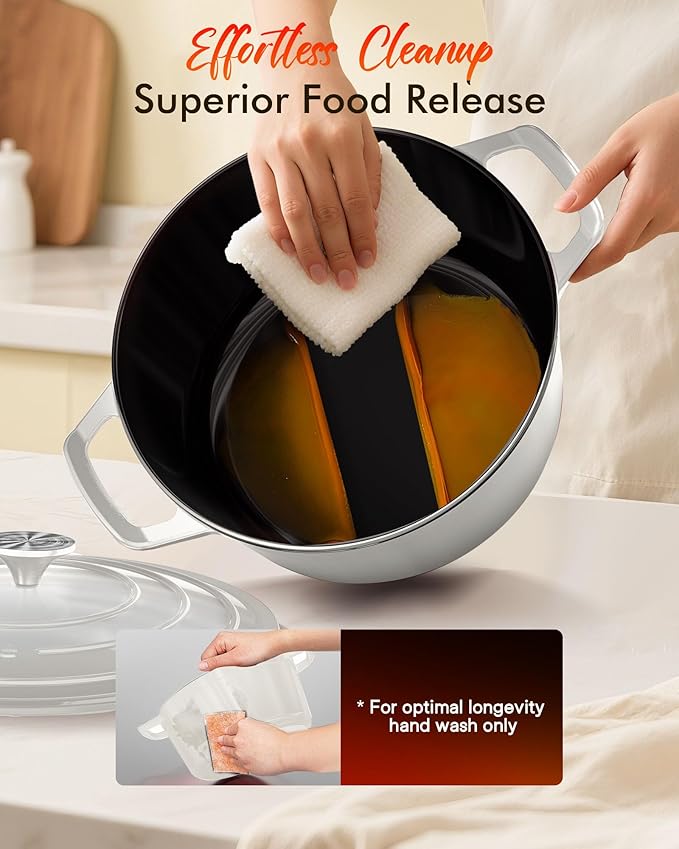 Nuwave 6QT Healthy Enameled Cast Iron Dutch Oven Pot with Lid, Heavy Duty 7-Layer Enamel, Enhanced Rust Protection, Dual Handles, Oven Safe to 500°F for Sourdough Bread Baking, Braise, Stew, Roast