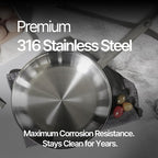 11-Inch 316 Stainless Steel Frying Pan, 5-Ply Stainless Steel Skillet, Induction Compatible, Dishwasher & Oven Safe