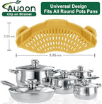 AUOON Clip on Strainer - Silicone Pasta Strainer for Pots Pans and Bowls | Space-Saving Kitchen Essentials for Cooking and Draining | Dishwasher Safe (Misted Yellow)