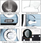 Professional Stand Mixer, 6-Qt with Timer, MK37 500W 6-Speed Tilt-Head Food Electric Mixer Kitchen Machine,Plastic (Silver Blue)