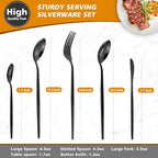 Matte Black Serving Set，Oliviola 5-Piece Stainless Steel Large Hostess Set with Round Edge, Satin Finished, Dishwasher Safe -Large Spoon, Large Fork,Butter Knife，Sugar Spoon & Slotted Spoon