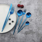 JASHII Silverware Set, 36 Piece Food Grade Stainless Steel Flatware Set Fork Spoon Knife Utensils for Daily Use and Party, Service for 6 Anti Rust, Safe in Dishwasher (Matte Blue)