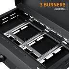 3 Burner BBQ Gas Griddle with Hood, 25.6 Inch Stainless Steel Portable Detachable Propane Griddle, 45,000 BTU Flat Top Barbecue Grill with Side Shelves for Camping