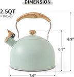 LONFFERY Tea Kettle for Stove Top, 2.5 Quart Whistling Tea Kettle, with Food Grade Stainless Steel and Wood Pattern Folding Handle, Turquoise