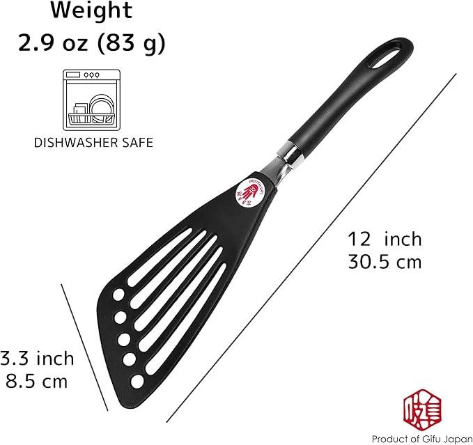 Seki Japan Left Handed Spatula Egg Flipper Fish Spatula Cookware - Slotted Turner Egg Flipper Utensils 12” for Left Handed Gifts