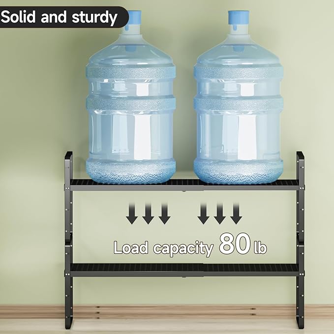 2Pack Expandable Cabinet Countertop Shelves 16.5-27’’L, Adjustable Metal Spice Rack Organizer, Stackable Kitchen Counter Storage Shelves Organizers for Cabinet Organization, Black