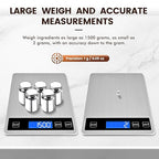 33lb Food Scale, Digital Kitchen Scale Batteries and USB Charging,1g/0.05oz Precise Graduation, Waterproof Stainless Steel with LCD Display Weight Grams and oz for Cooking Baking (Stainless Steel)