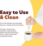 Joe’y High-Grade Milk Frother, USB-Powered Handheld Whisk for Coffee, Lattes, Matcha, Hot Chocolate, Dual-Speed Stainless Steel Frothing Wand with Travel Case, Double-Whisk, White
