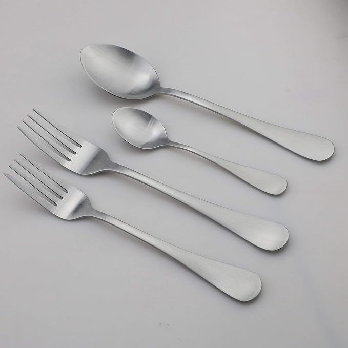 24-Piece Stainless Steel Flatware Set, Matte Silver Finish, Service for 4