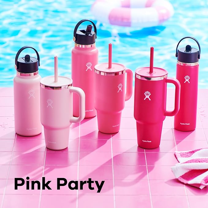 Hydro Flask 40 Oz Travel Tumbler with Handle, Lid and Straw - Insulated Stainless Steel in Zinnia