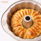 CHEFMADE Tube Cake Pan, 9.5-Inch Non-Stick Pumpkin-Shaped Tube Pan for Oven Baking (Champagne Gold)