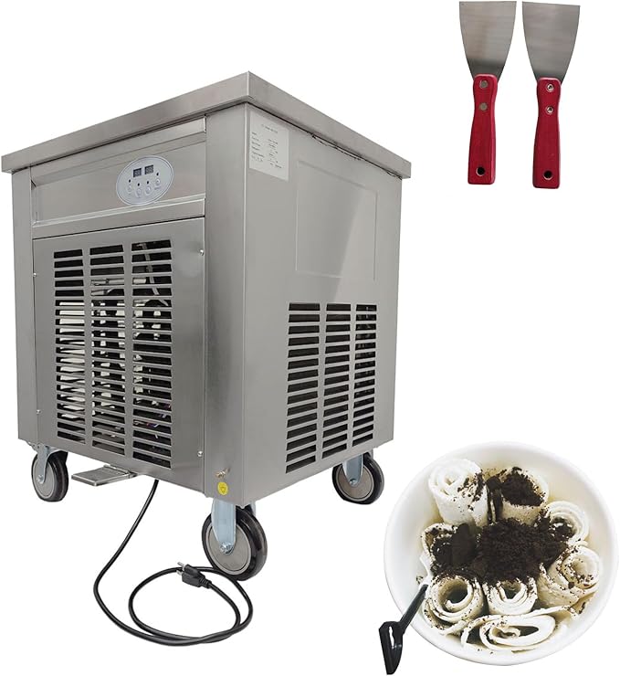 Commercial Fried Ice Cream Machine Single Pan Commercial Ice Roll Maker 20" Square Fried Ice Cream Pan Yogurt Fry ice Cream Machine for Bars/Cafes/Dessert Shops
