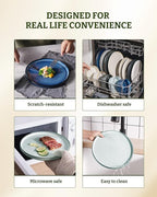 famiware Star Salad Plates for 6, 8 inches Plate Set, Stoneware Dinnerware, Small Dinner Plates for Dessert, Salad, Appetizer, Smoky Blue