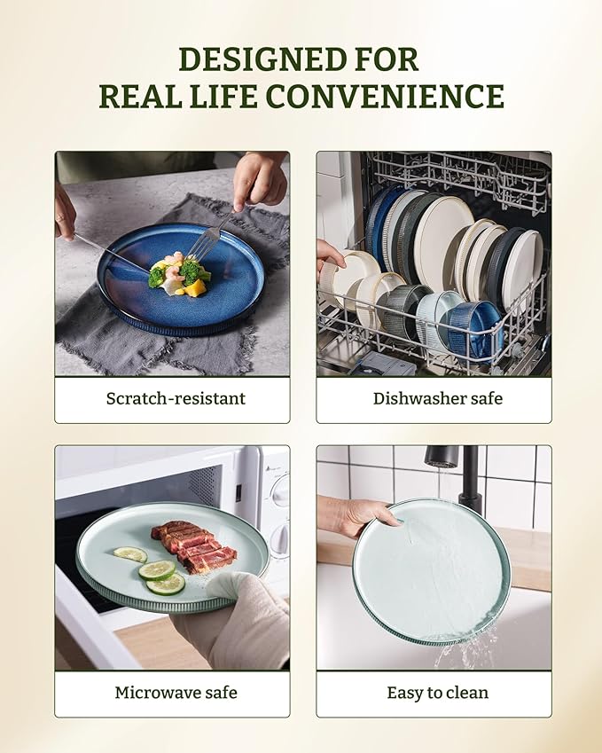 famiware Star Salad Plates for 6, 8 inches Plate Set, Stoneware Dinnerware, Small Dinner Plates for Dessert, Salad, Appetizer, Smoky Blue