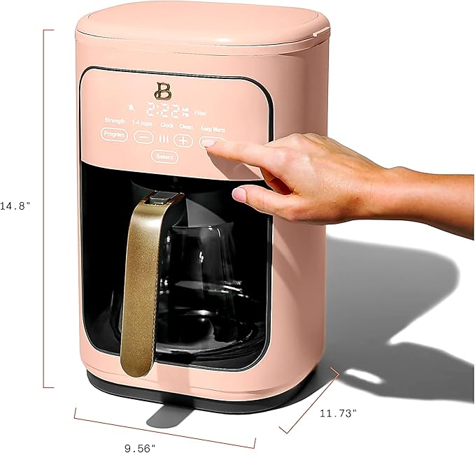 Beautiful Large Capacity 14-Cup Programmable Coffee Maker with 1-4 Cup Mode & Charcoal Filter by Beautiful (Rose)