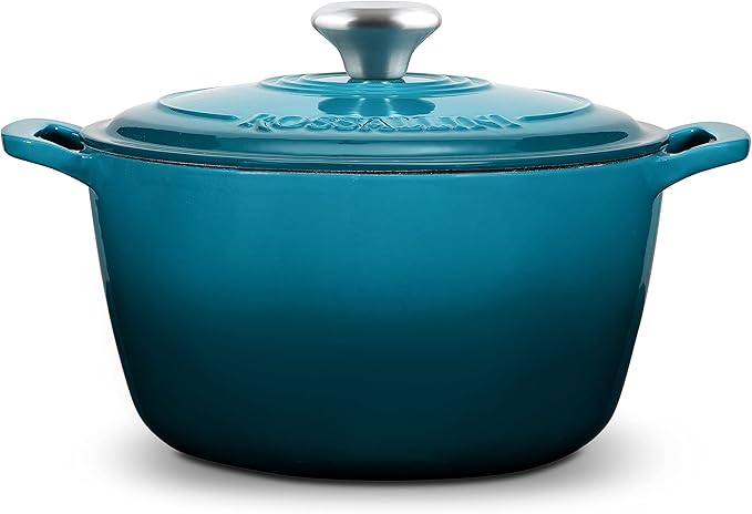Signature Enameled Cast Iron Dutch Oven, Non-Stick Serving Pot with Tight Fitting Lid for Perfect Roasting, Baking, Sauteing, and Bread Making | 4.5Q (4.2L) - Ocean Blue