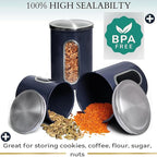 Mixpresso 3-Piece Blue Canisters Sets For The Kitchen, Airtight Canister Set With See Through Window, Storage Jars for Coffee Container, Tea Organizer & Sugar Canister, Blue Kitchen Canisters