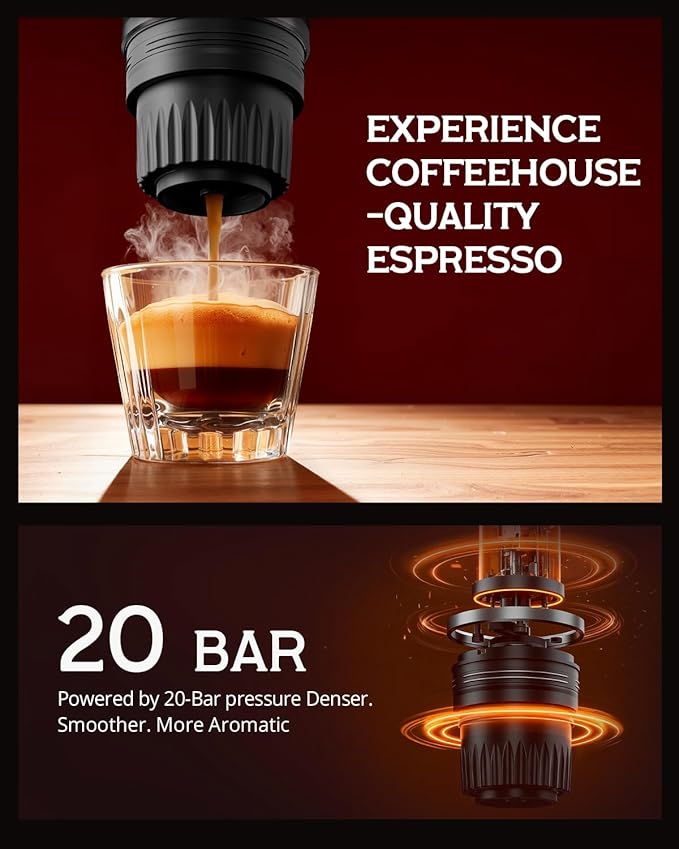 Portable Espresso Machine, 9600mAh, Travel Electric Coffee Maker with 20 Bar Self-Heating, Lightweight Car Coffee Machine with NS Capsules & Grounds for RV, Hiking, Camping, Office