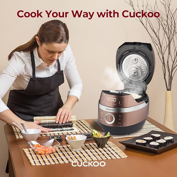 CUCKOO CRP-JHR1009F 10-Cup (Uncooked) / 20-Cup (Cooked) Induction Heating Pressure Rice Cooker with Nonstick Inner Pot, 16 Menu Options, Fuzzy Logic Tech, 3 Voice Guide, Auto Clean (Copper/Black)