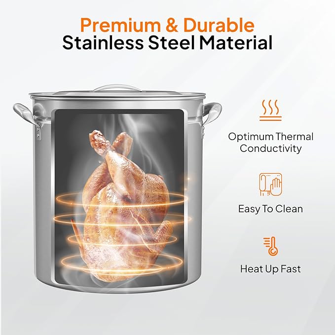 ROVSUN 36QT Stainless Steel Seafood Boil Pot with Strainer Basket, Lid & Hook, Versatile Stock Pot for Crab, Lobster, Shrimp Boiling, Heavy-Duty Turkey Fryer for Outdoor Cooking & Gatherings