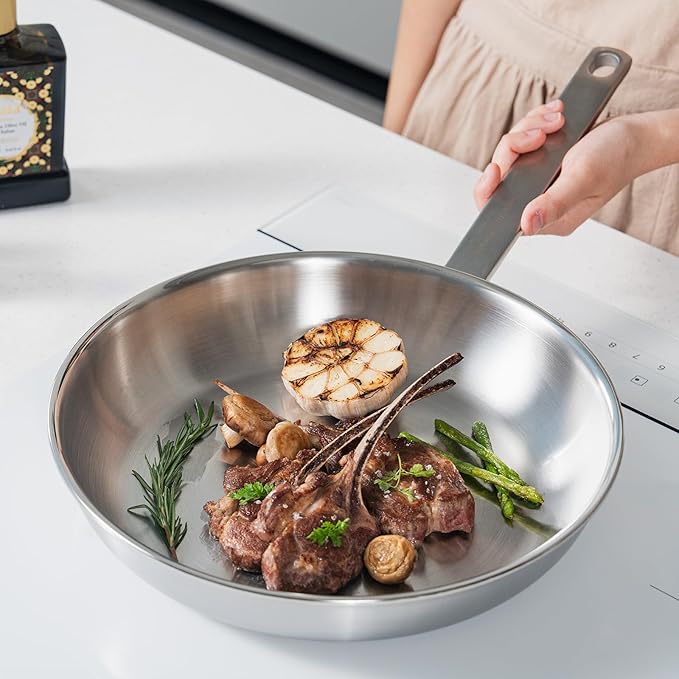 11-Inch 316 Stainless Steel Frying Pan, 5-Ply Stainless Steel Skillet, Induction Compatible, Dishwasher & Oven Safe