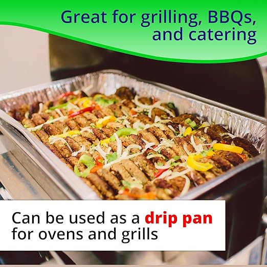 IDL Packaging Half-Size Aluminum Steam Table Pans with Lids - Medium, 13" x 11" x 2" (pack of 10) - Disposable Foil Pan for Grilling, Roasting, BBQ, Cooking, Baking, Freezing