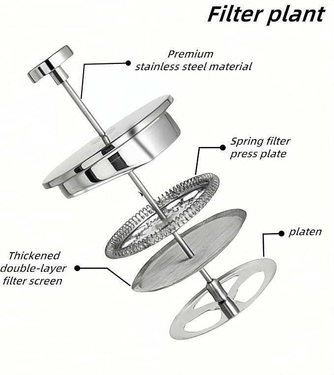 French filter coffee machine 34 ounces, double insulated, easy to clean, durable, Camping coffee makers, Brew Coffee On Stovetop，suitable for home and camping, silver.