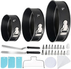 WERTIOO 138pcs Springform Cake Pan Sets for Baking with Cake Decorating Kit, 3 Round Non-Stick Cake Pans Set (4, 7, 9 inches), Leak-Proof Cheesecake Baking Pans with Icing Tips, Cake Leveler & eBook