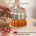 E-far 10 Inch Fluted Cake Pan, Nonstick Tube Pan for Baking Pound Cake, Heavy Duty Carbon Steel Round Baking Mold, Easy Release & Easy to Clean, 10 Cup, Champagne Gold