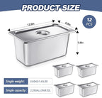 Mifoci 12 Pack Stainless Steam Hotel Pan with Lid, 1/3 Size x 6 Inch Deep Restaurant Supplies Reusable Anti Rust Steam Water Pan for Home, Party, Restaurant, Hotel, Buffet