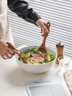 Kanwone Large Serving Bowls - 9.5 inch, 90oz Ceramic Salad Bowls, Fruit Bowls, Pasta, Soup Bowls, Set of 2, Serving Bowls for Entertaining, Microwave and Dishwasher Safe, White