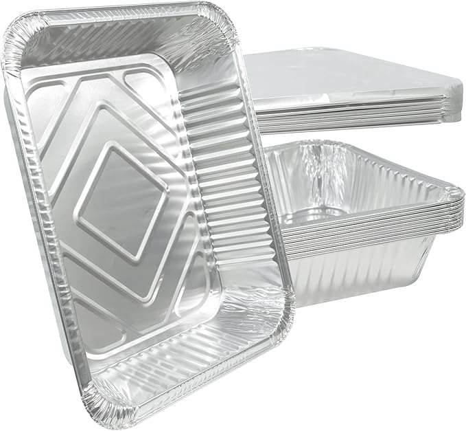 Aluminum Foil Pan with Lids, 9×13 Half Size Pans, Disposable Foil Pans for Roasting, Catering, Picnic or Holiday needs (10 Pack w/Lids)