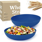 65oz Wheat Straw Large Salad & Soup Bowls Set of 2, Unbreakable, Microwave & Dishwasher Safe, Plastic Bowls for Kitchen, Camping, School - Blue