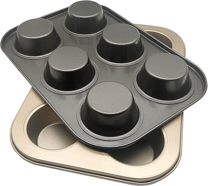 Muffin Tins 6-Cups Nonstick Carbon Steel Standard Cupcake Pans, Set of 2