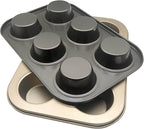 Muffin Tins 6-Cups Nonstick Carbon Steel Standard Cupcake Pans, Set of 2