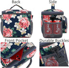 FlowFly Insulated Reusable Lunch Bag Adult Large Lunch Box for Women and Men with Adjustable Shoulder Strap,Front Zipper Pocket and Dual Large Mesh Side Pockets,Peony