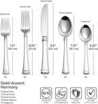 Mikasa Gold Accent Harmony Flatware Set for 12, 65 Piece 18/10 Stainless Steel Silverware with Gold-Trimmed Handles and Serving Utensils, Elegant Dinnerware Service