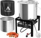 80QT Crawfish Boiler Kit, Waterproof Cover & 18-inch Skimmer, 110,000BTU Propane Burner Stove, 0-20PSIG Regulator, Aluminum Seafood Boil Pot, Crab Boil Pot with Basket