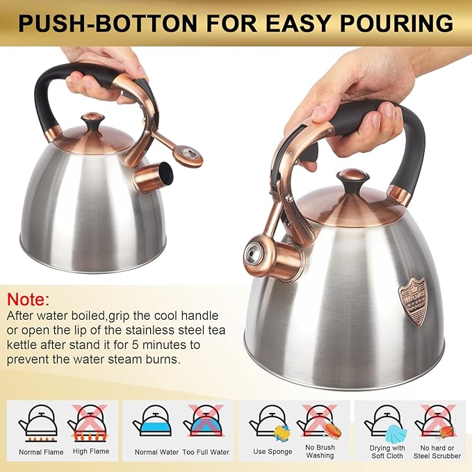 Tea Kettle -2.9 Quart Tea Kettles Stovetop Whistling Teapot Stainless Steel Tea Pots for Stove Top Whistle Tea Pot
