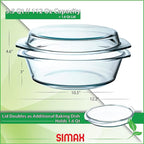 Simax Casserole Dish with Lid, 3.5 Quart Round Glass Casserole Dishes for Oven with Lid and Handles, Baking Dishes for Oven, Covered Bowl for Cooking, Baking, Serving, Microwave, Dishwasher, and Oven Safe Cookware